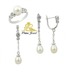 Gümüş zirkon taşlı set ( İnci)